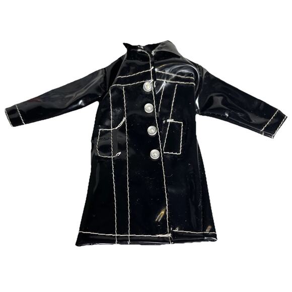 Vintage Barbie Clone Maddie Mod Black Shiny Raincoat VHTF Retro Fashion Wear - Picture 1 of 8